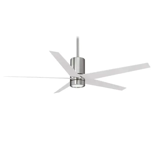 The Symbio ceiling fan delivers powerful airflow with energy-efficient DC motor technology and integrated LED lighting. Its brushed nickel finish and clean design complement contemporary and transitional interiors.