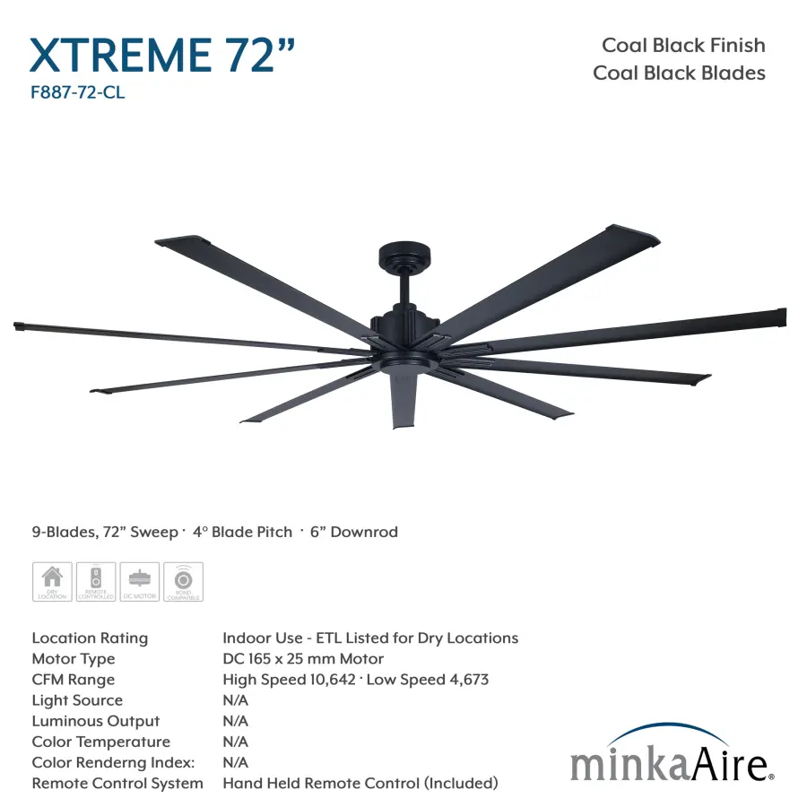 Xtreme 72" Ceiling Fan in Coal Black - Image 6