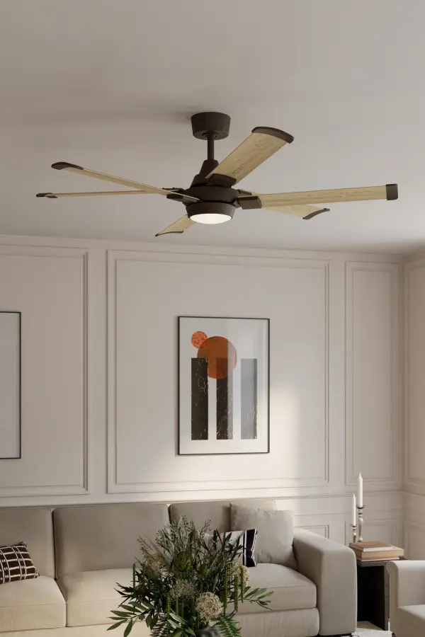 56" 6-Blade 5CCT LED Smart Ceiling Fan - Dark Bronze and White Oak Blades with White Lens - alternate view