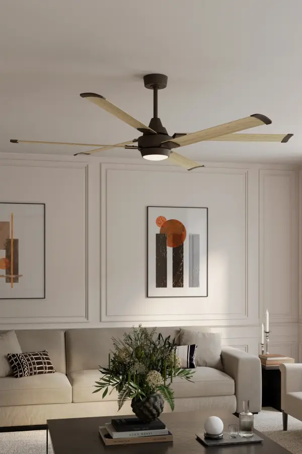 72" 6-Blade 5CCT LED Smart Ceiling Fan - Dark Bronze and White Oak Blades with White Lens - alternate view