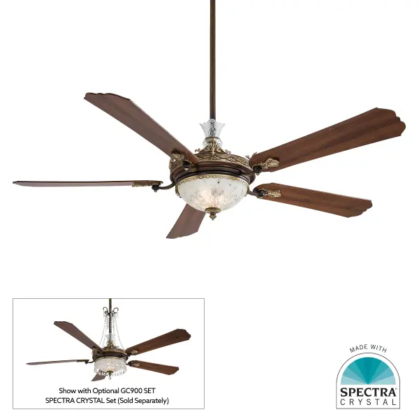 The Cristafano combines substantial 68-inch coverage with integrated up and down LED lighting, delivering 2250 lumens. Dark walnut blades with 14-degree pitch provide efficient airflow while the Belcaro Walnut finish adds warmth. - alternate view