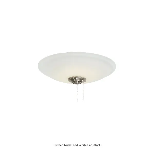 This universal LED light kit offers bright, dimmable illumination with 2387 lumens and pull-chain control. The etched white glass shade provides soft, diffused light suitable for various room types and ceiling fan installations.