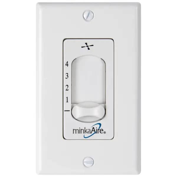 Simple 2-wire wall-mounted speed control offering four fan speeds. Designed specifically for F727 fan models with straightforward installation and clean white finish that blends with standard wall plates.
