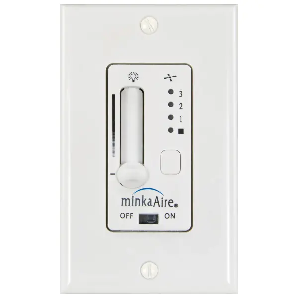 This compact wall-mounted fan control offers convenient speed adjustment for ceiling fans. Its clean white finish integrates seamlessly with standard wall plates, making it ideal for residential and light commercial applications.
