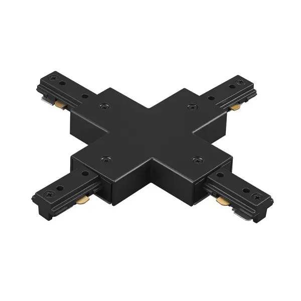 120V Track systems are modular and can be designed for multiple applications in nearly any interior environment. X-Connectors are used to join four pieces of track together with power continuity to form an X Shape. X-connectors are power feedable when aligned beneath a junction box.