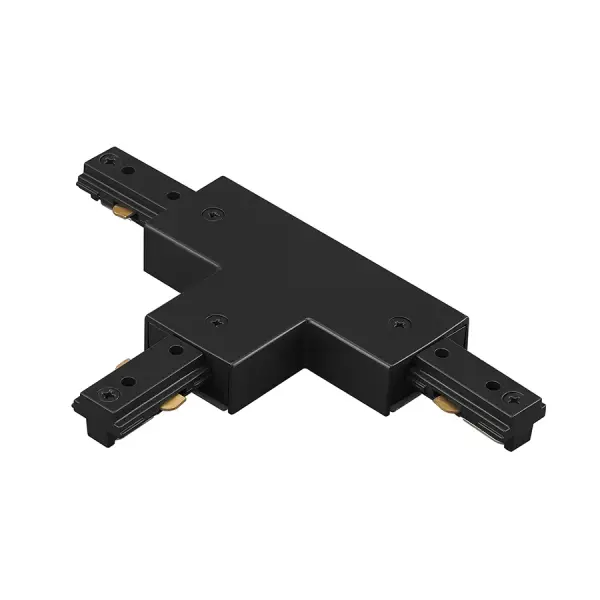120V Track systems are modular and can be designed for multiple applications in nearly any interior environment. T-Connectors are used to join three pieces of track together with power continuity to form a T Shape. T-connectors are power feedable when aligned beneath a junction box.