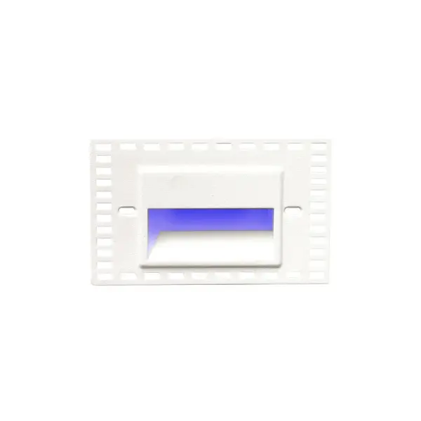 With a sleek profile and no visible hardware, LEDme Step and Wall Lights are designed to seamlessly blend into any architecture. These luminaires offer enhanced energy-efficient functionality and optimized light output to adequately illuminate stairs, walls and walkways with little or no glare. Collection: Led100 Sub-Brand: WAC Lighting Finish: White on Aluminum Notes: Ledme Horizontal Blue Trimless Step And Wall Light In White Width: 5.00" Height: 3.00" Length: 1.75" Weight: 0.44 lb Extension from Wall: 1.75" Bulbs Included Number of Bulbs: 1 Maximum Wattage: 3.30 W Bulb Type: Module Bulb Base: LED Module Light Source: LED Light Output: 72.00 lm Delivered Lumens: 72.00 lm CRI: 90 Dimmable Beam Spread: 56.00° Rated Average Life: 50000 Voltage: 120.00 V Material: Die-cast corrosion resistant aluminum alloy Country of Origin: Thailand Safety Listing: ETL, cETL Safety Rating: ETL, cETL Energy Efficient LED Manufacturer Warranty: 5 Year Functional, 2 Year Finish Parts Diagram