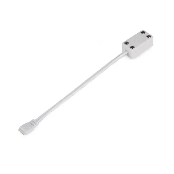 Connectors and accessories for WAC Lighting InvisiLED 24V Tape Light including LITE, PRO, PRO II, PRO III, and RGB Color Changing Task & Cove Tape Light. Collection: Invisiled Sub-Brand: WAC Lighting Finish: White Notes: Connector For Invisiled 24V Tape Light In White Width: 0.75" Height: 0.63" Length: 1.50" Weight: 0.04 lb Extension from Wall: 1.50" Bulb Type: LED Voltage: 24.00 V Material: Wire Country of Origin: China Safety Listing: UL, cUL Safety Rating: UL, cUL Manufacturer Warranty: 5 Year Functional, 2 Year Finish Parts Diagram