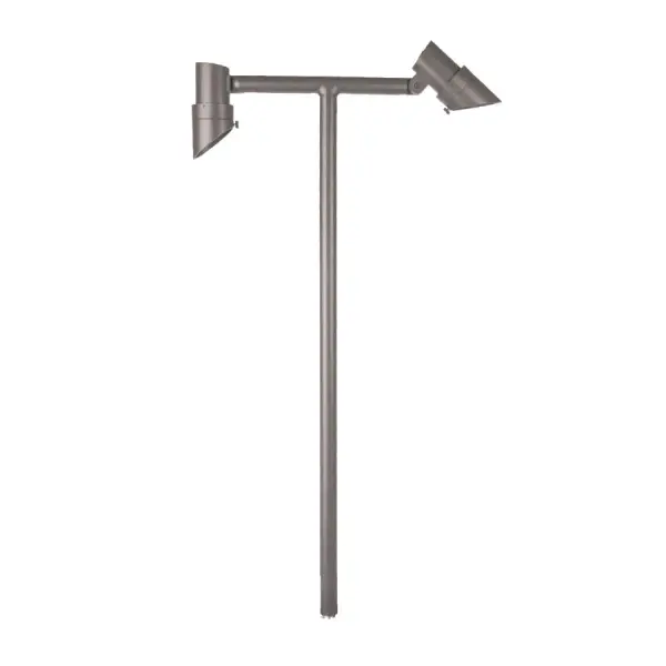 The Miniature Accent Path Light features convenient control of your landscape lighting. A solid die-cast adjustable stem contains LED miniature accent lights with integral dimming and beam angle control. The accent light is fully rotatable to illuminate an area of your choice. Path light includes three stems of 6", 12" and 24" for a maximum height of 48". Connects to a 12V landscaping electrical system. Transformer is necessary but not included. Collection: Mini Db Path Sub-Brand: Landscape Finish: Bronze on Aluminum Notes: Mini Accent LED 12V Double Path Light 2700K In Bronze Width: 18.00" Height: 50.00" Length: 2.38" Weight: 8.75 lb Extension from Wall: 2.38" Bulbs Included Number of Bulbs: 2 Maximum Wattage: 7.00 W Bulb Type: Module Bulb Base: LED Module Light Source: LED Light Output: 900.00 lm Delivered Lumens: 45.00 lm Color Temperature: 2700 K CRI: 90 Dimmable Beam Spread: 50.00° Rated Average Life: 60000 Voltage: 9.00 V Material: Solid die-cast corrosion resistant aluminum Country of Origin: Thailand Safety Listing: UL, cUL Safety Rating: UL, cUL LED Manufacturer Warranty: 5 Year Functional, 2 Year Finish Parts Diagram