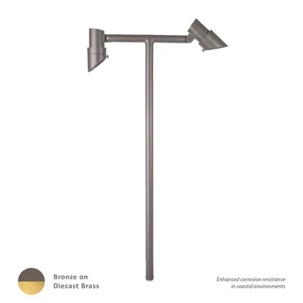 The Miniature Accent Path Light features convenient control of your landscape lighting.  A solid die-cast adjustable stem contains LED miniature accent lights with integral dimming and beam angle control.  The accent light is fully rotatable to illuminate an area of your choice.  Path light includes three stems of 6", 12" and 24" for a maximum height of 48".  Connects to a 12V landscaping electrical system.  Transformer is necessary but not included.