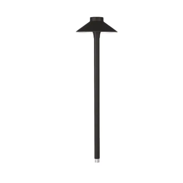 The Tiki Path Light provides a wide sweep of light in a minimalist design that will blend into any landscape. Both the dome-shaped shade and stem are made out of a durable die-cast aluminum. Integrated LEDs provide a powerful long lasting energy-efficient performance. Collection: Tiki Sub-Brand: Landscape Finish: Black on Aluminum Notes: Tiki LED 12V Area Light 2700K In Black Width: 6.53" Height: 22.13" Length: 6.53" Weight: 2.14 lb Extension from Wall: 6.53" Bulbs Included Number of Bulbs: 1 Maximum Wattage: 6.50 W Bulb Type: Module Bulb Base: LED Module Light Source: LED Light Output: 285.00 lm Delivered Lumens: 225.00 lm Color Temperature: 2700 K CRI: 90 Dimmable Rated Average Life: 60000 Voltage: 9.00 V Material: Solid die-cast corrosion resistant aluminum Country of Origin: Thailand Safety Listing: UL, cUL Safety Rating: UL, cUL LED Manufacturer Warranty: 5 Year Functional, 2 Year Finish Parts Diagram