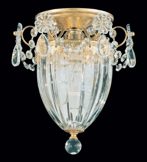 Elevated from a classic Victorian lantern, Bagatelle is characterized by its dramatic Bohemian crystal basket.  Embellishments of crystal rosettes, pendant drops and glittering garlands correspond beautifully with its elegant gilded scrollwork.