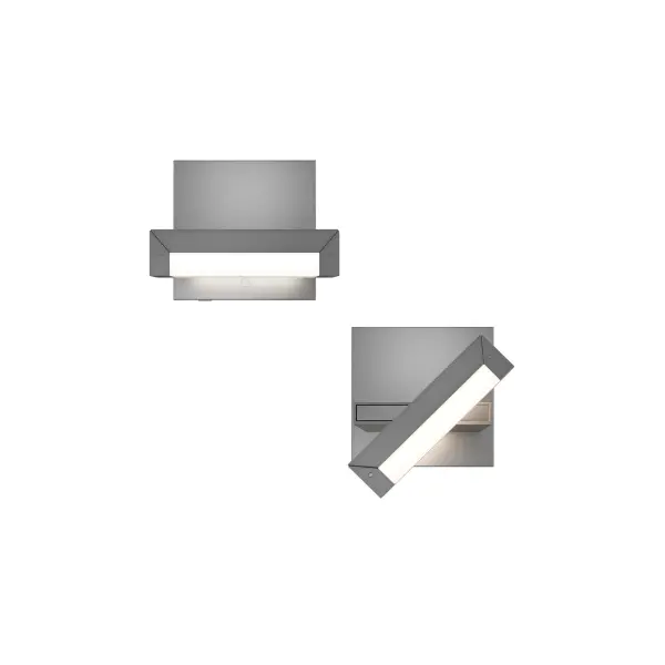 A shelf-like arm rotates as desired, delivering ample down lighting or angled spots of light from the adjustable shade.