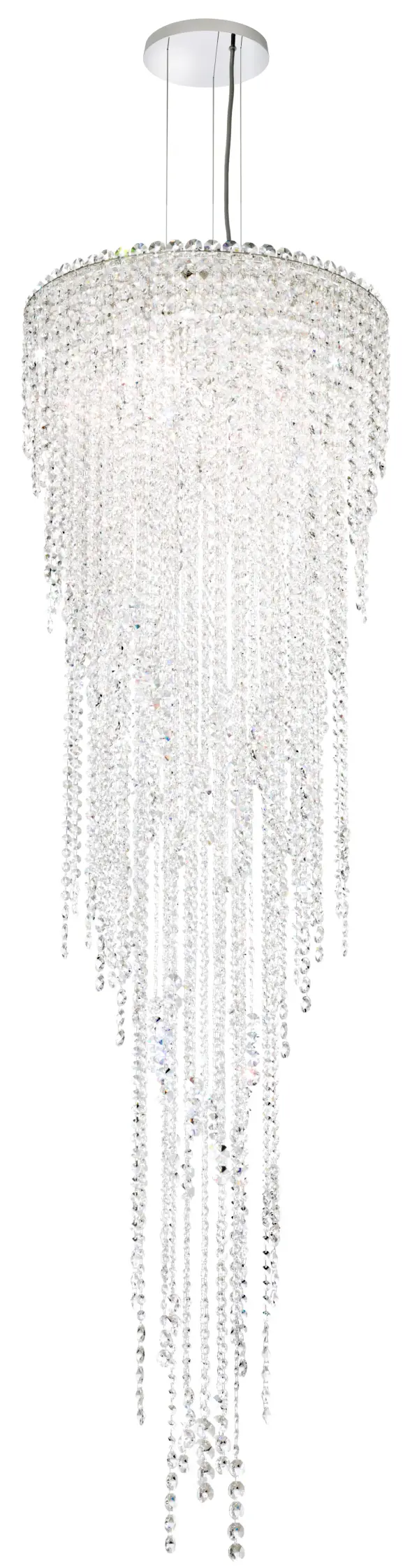 Angelic and simultaneously surreal, Chantant invites a magical connection.  Invoking the wonder of traveling beneath a canopy of bioluminescence, organic crystal strands of varying gem size collaborate surprisingly toward a serene symmetry.