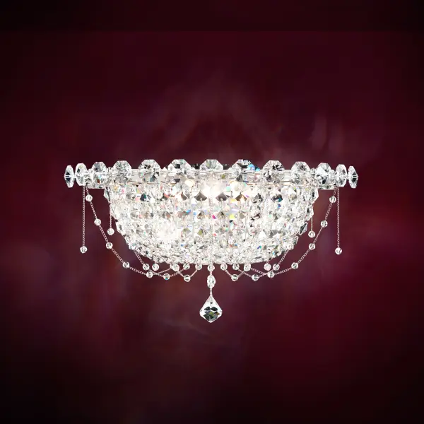Morning dew sparkling on fine threads of silk in the early light of day.  Chrysalita features a glowing empire chandelier cocooned within another.  Glittering Radiance® Crystal jewels delight in a jovial symphony of light.