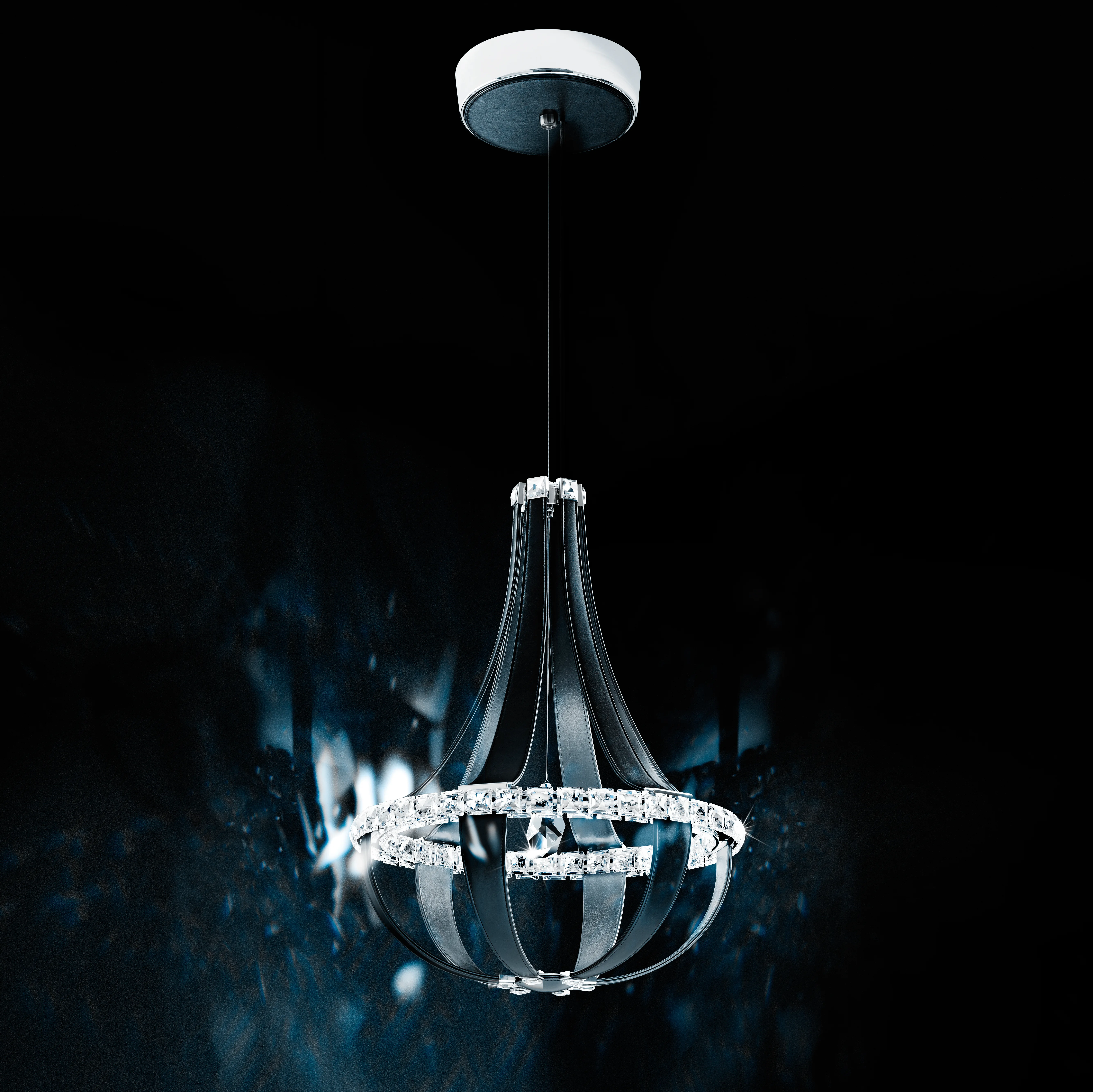 Crystal Empire LED 27IN 3000K 120V Pendant in Grizzly Black with Radiance Crystal