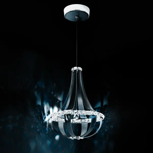 Crystal Empire LED 27IN 3000K 120V Pendant in Grizzly Black with Radiance Crystal