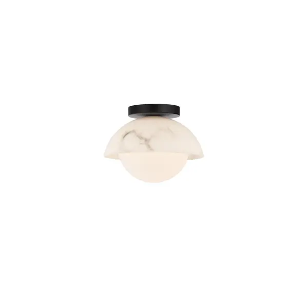 Mysterious as the moon. Opal glass casts a diaphanous glow through creamy decorative alabaster.