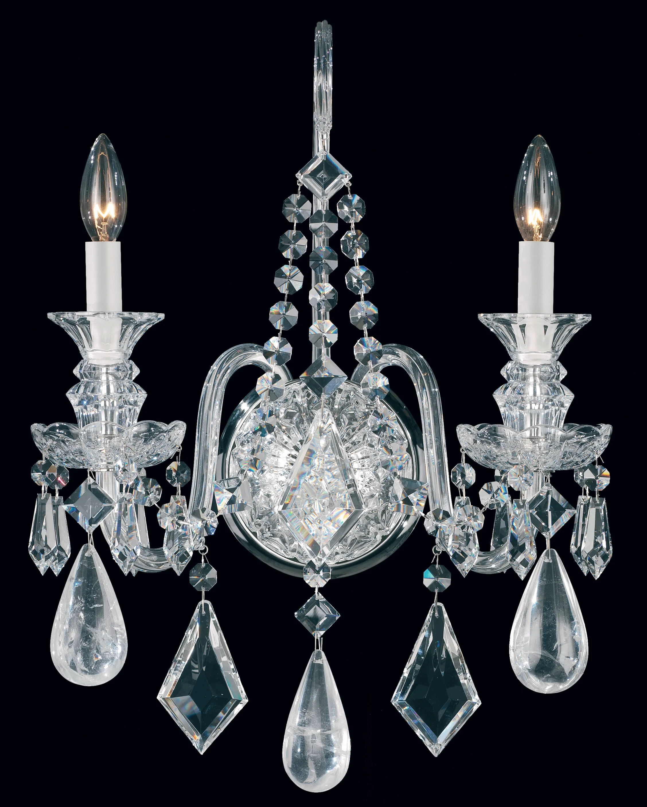 Hamilton Rock Crystal 2 Light 120V Wall Sconce in Polished Silver with Amethyst/Rose/Clear Rock Crystal