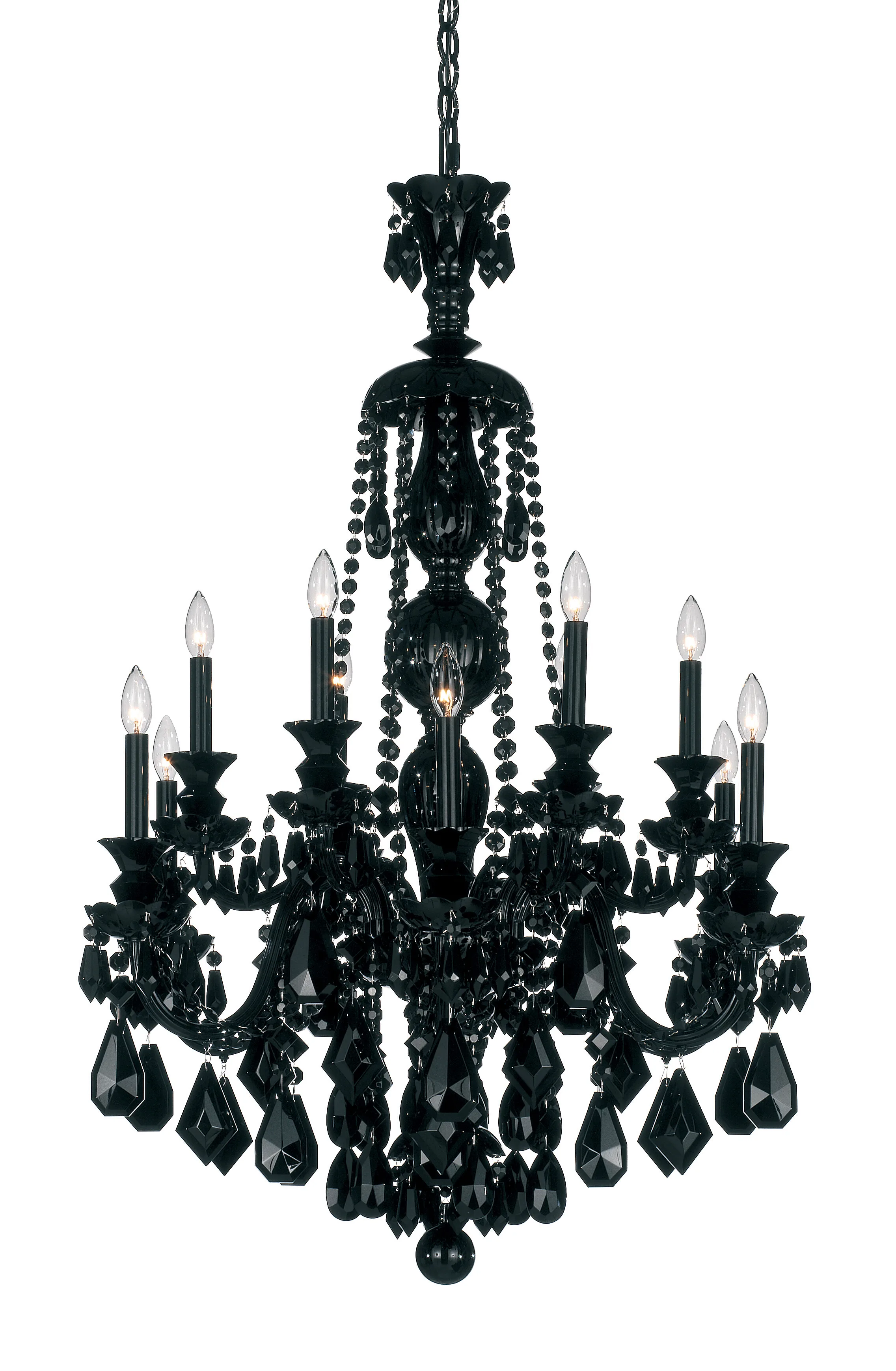 Hamilton Black 12 Light 120V Chandelier in Jet Black with Black Heritage Handcut Crystal