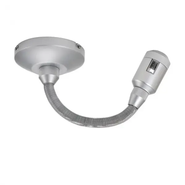 Flexible power feed that provides power to the track and can be used in sloped ceiling applications.