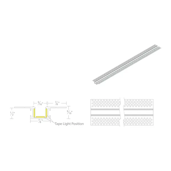Professional grade field-cuttable 8' Recessed Mud-In Trimless Aluminum channel and clips for indoor InvisiLED tape light. Collection: Invisiled Finish: White Width: 2.38" Height: 0.88" Length: 96.00" Weight: 1.87 lb Extension from Wall: 96.00" Material: Extruded Aluminum Country of Origin: China Manufacturer Warranty: 5 year