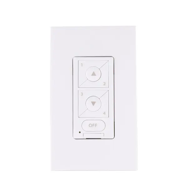 Featuring one button recall of four scenes, a dedicated off button, and dimming capability, the wall station enables essential lighting control for an area. The wall station is fully customizable via the WAC app.