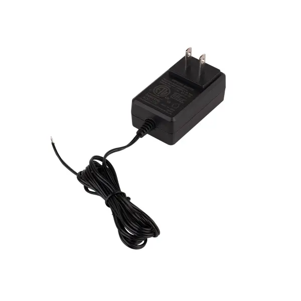 Low Voltage Class 2 electronic transformer designed to be used as a plug-and-play style transformer. Contains a 72" cord with an quick connect. Inherently protected and power limited, protecting the lighting system from both normal and abnormal short circuits. Built-in auto reset, soft start, short and overload circuit protection features. The soft start delayed start feature extends lamp life by delaying the abrupt inrush current to the lamp. Ideal for WAC Lighting under cabinet systems. Collection: Linear Undercabinet Finish: Black Width: 1.63" Height: 1.13" Length: 2.75" Weight: 0.02 lb Extension from Wall: 2.75" Rated Average Life: 50000 Voltage: 100.00 V Country of Origin: China Safety Listing: UL, cUL Manufacturer Warranty: 5 year