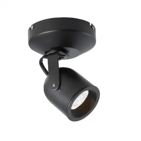 Single Spot Light with Electronic Transformer. Engineered with an integral transformer and designed for mounting to walls or ceilings, low and line voltage Display Spot Lights deploy optimal accent lighting from surface mounted canopies that can be custom designed with any of WAC low voltage track heads. Collection: 808 Sub-Brand: WAC Limited Finish: Black Notes: LED Monopoint 808 Spot Light In Black Width: 4.50" Height: 4.50" Length: 6.25" Weight: 1.43 lb Extension from Wall: 6.25" Bulbs Included Number of Bulbs: 1 Maximum Wattage: 8.00 W Bulb Type: MR16 Bulb Base: GU5.3 Light Source: LED Light Output: 450.00 lm Color Temperature: 3000 K CRI: 85 Dimmable Beam Spread: 40.00° Rated Average Life: 25000 Voltage: 120.00 V Material: Die Cast Aluminum Country of Origin: China Safety Listing: UL, cUL Safety Rating: UL, cUL Energy Efficient LED Manufacturer Warranty: 5 Year Functional, 2 Year Finish Parts Diagram