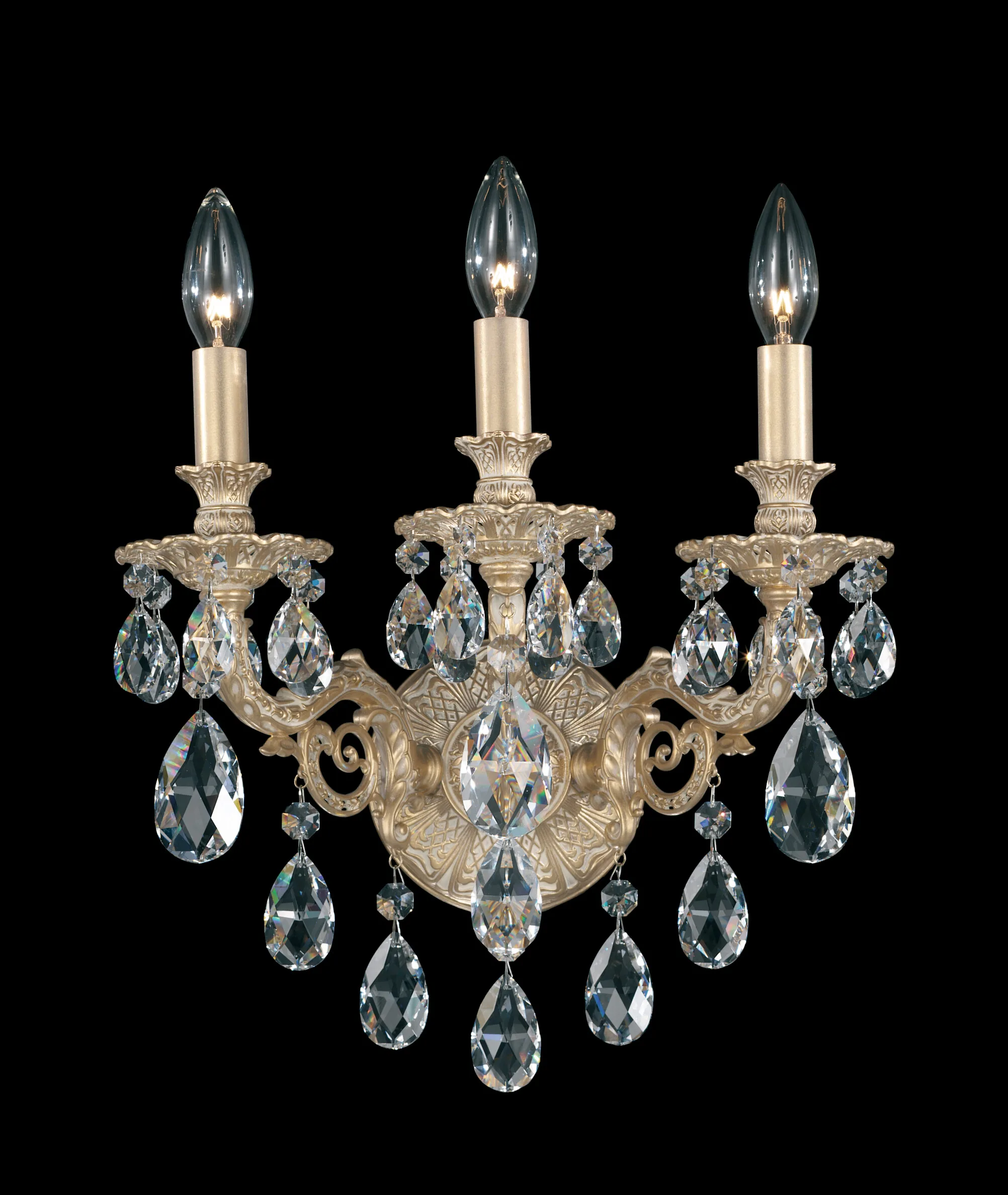 Milano 3 Light 120V Wall Sconce in Heirloom Gold with Heritage Handcut Crystal