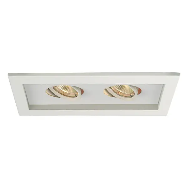 Low Voltage Multiple Spots are ideal for perimeter lighting applications in smaller scale retail, commercial and hospitality environments. Square single light gimbal ring style adjustable recessed fixture, available with flanged trim or Invisible Trim™, designed to sit flush with the ceiling for a clean architectural look. Housing, trim, and lamp are sold separately.