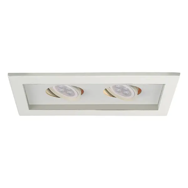Low Voltage Multiple Spots are ideal for perimeter lighting applications in smaller scale retail, commercial and hospitality environments. Square single light gimbal ring style adjustable recessed fixture, available with flanged trim or Invisible Trim™, designed to sit flush with the ceiling for a clean architectural look. Housing, trim, and lamp are sold separately.