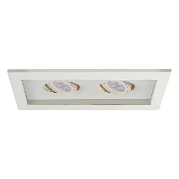 Low Voltage Multiple Spots are ideal for perimeter lighting applications in smaller scale retail, commercial and hospitality environments. Square single light gimbal ring style adjustable recessed fixture, available with flanged trim or Invisible Trim™, designed to sit flush with the ceiling for a clean architectural look. Housing, trim, and lamp are sold separately.
