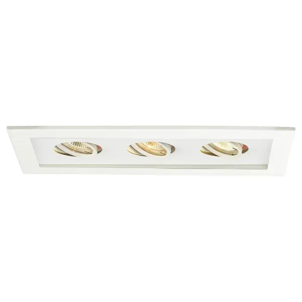 Low Voltage Multiple Spots are ideal for perimeter lighting applications in smaller scale retail, commercial and hospitality environments. Square single light gimbal ring style adjustable recessed fixture, available with flanged trim or Invisible Trim™, designed to sit flush with the ceiling for a clean architectural look. Housing, trim, and lamp are sold separately.