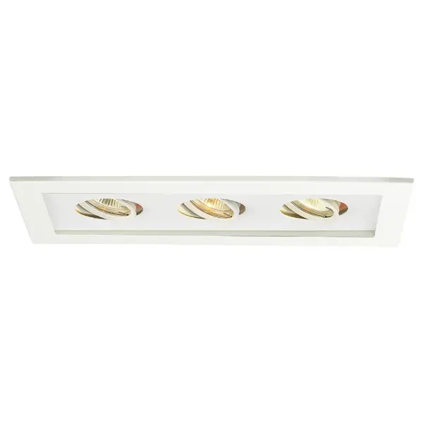 Low Voltage Multiple Spots are ideal for perimeter lighting applications in smaller scale retail, commercial and hospitality environments. Square single light gimbal ring style adjustable recessed fixture, available with flanged trim or Invisible Trim™, designed to sit flush with the ceiling for a clean architectural look. Housing, trim, and lamp are sold separately.