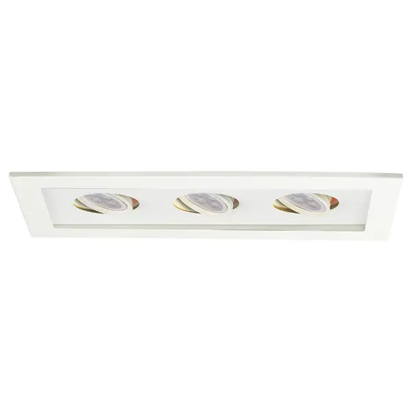 Low Voltage Multiple Spots are ideal for perimeter lighting applications in smaller scale retail, commercial and hospitality environments. Square single light gimbal ring style adjustable recessed fixture, available with flanged trim or Invisible Trim™, designed to sit flush with the ceiling for a clean architectural look. Housing, trim, and lamp are sold separately.