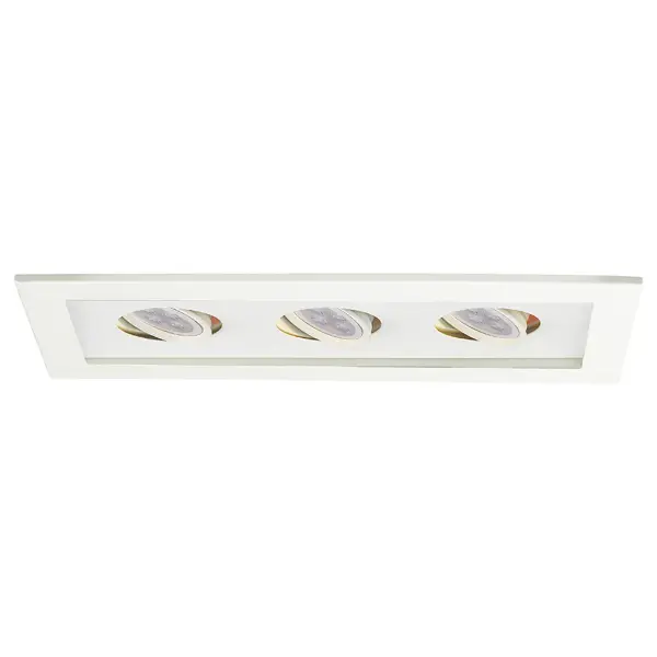 Low Voltage Multiple Spots are ideal for perimeter lighting applications in smaller scale retail, commercial and hospitality environments. Square single light gimbal ring style adjustable recessed fixture, available with flanged trim or Invisible Trim™, designed to sit flush with the ceiling for a clean architectural look. Housing, trim, and lamp are sold separately.