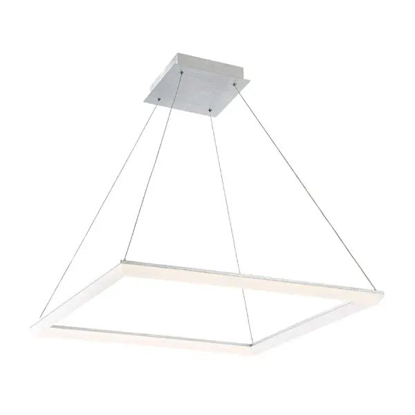 Extruded acrylic diffuser with mitered edges evokes a clean, geometric look with powerful LED illumination projecting up to the rectilinear canopy.