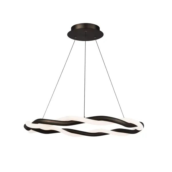 Black or brushed nickel metal intimately intertwined with a complementary diffuser, weaving together two powerfully contrasting elements.