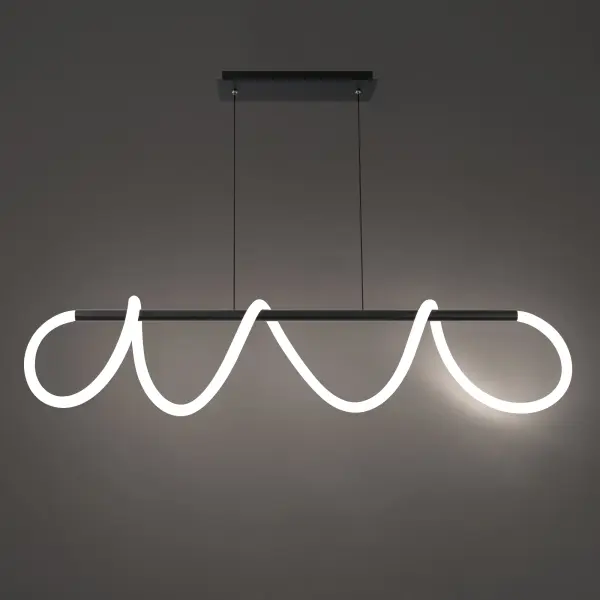 Extraordinary curved illuminated silicone wrapped around a metal bar for the perfect, eye-catching luminaire above kitchen islands, bars and counters.