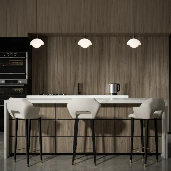 Mysterious as the moon. Opal glass casts a diaphanous glow through creamy decorative alabaster.