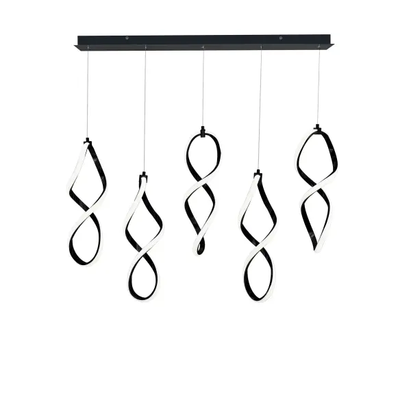 Showers of light. Delicate bands of soft LED illumination weave playfully in a downward flowing motion from its geometric canopy above. Collection: Interlace Finish: Black Width: 5.50" Height: 20.50" Length: 41.63" Weight: 17.20 lb Extension from Wall: 41.63" Bulbs Included Number of Bulbs: 5 Maximum Wattage: 21.40 W Bulb Type: Module Light Source: LED Light Output: 5006.25 lm Delivered Lumens: 4837.15 lm Color Temperature: 2700 K CRI: 90 Dimmable Rated Average Life: 50000 Voltage: 120.00 V Material: Aluminum body, silicone diffuser Country of Origin: China Safety Listing: ETL, cETL LED Manufacturer Warranty: 5 year