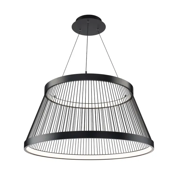 In a novel take on a drum shade, Grohle features fabric strings supporting two rings of LED illumination. Even tempos of light are delivered from its modern profile.