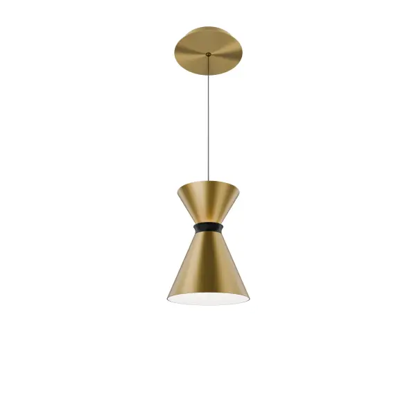 Cinched at the waist. Nostalgic of 1950's fashion and attire, a dual conical design delivers a splash of uplight and focused down light. The top cone nestles inside the banded lower cone, each illuminating from an open end.