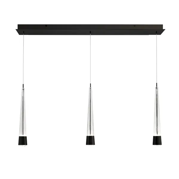 Precisely lined. V-groove flared glass radiates a prismatic glow. Staggered elements create a sense of motion, heightening the drama of this statement piece. Collection: Quill Finish: Black Width: 5.50" Height: 16.66" Length: 40.00" Weight: 17.64 lb Extension from Wall: 40.00" Bulbs Included Number of Bulbs: 3 Maximum Wattage: 8.00 W Bulb Type: Module Light Source: LED Light Output: 1809.00 lm Delivered Lumens: 1558.00 lm Color Temperature: 2700 K CRI: 90 Dimmable Rated Average Life: 50000 Voltage: 120.00 V Material: Aluminum Hardware with Glass body Country of Origin: China Safety Listing: ETL, cETL LED Manufacturer Warranty: 5 year