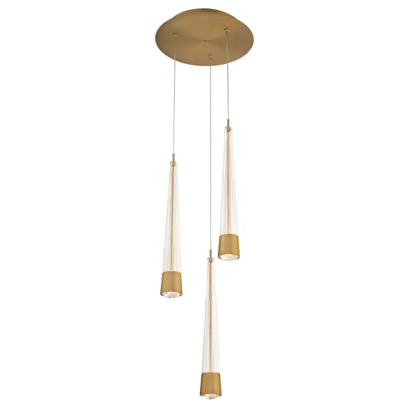 Precisely lined. V-groove flared glass radiates a prismatic glow. Staggered elements create a sense of motion, heightening the drama of this statement piece.