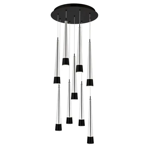 Precisely lined. V-groove flared glass radiates a prismatic glow. Staggered elements create a sense of motion, heightening the drama of this statement piece. Collection: Quill Finish: Black Width: 17.00" Height: 68.35" Length: 17.00" Weight: 26.46 lb Extension from Wall: 17.00" Bulbs Included Number of Bulbs: 9 Maximum Wattage: 8.00 W Bulb Type: Module Light Source: LED Light Output: 5427.00 lm Delivered Lumens: 4674.00 lm Color Temperature: 2700 K CRI: 90 Dimmable Rated Average Life: 50000 Voltage: 120.00 V Material: Aluminum Hardware with Glass body Country of Origin: China Safety Listing: ETL, cETL LED Manufacturer Warranty: 5 year