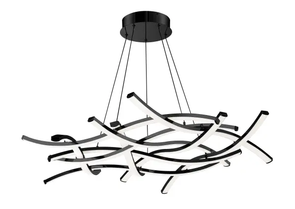 Flowing bands of light converge in this unique and striking pendant.