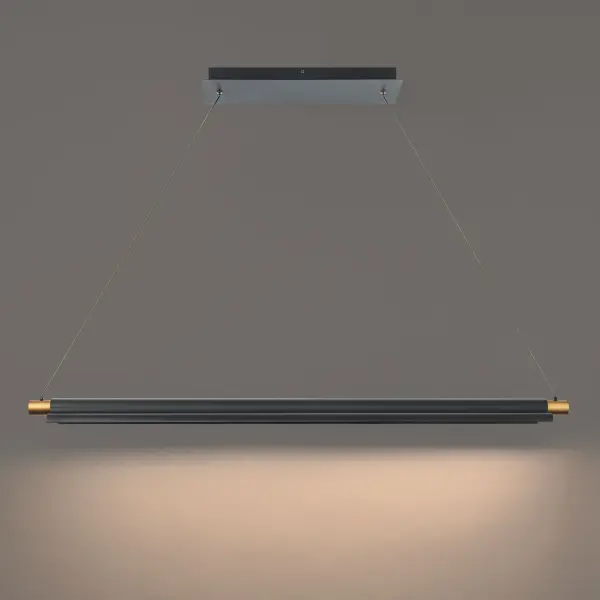 Curvy metal roof houses etched acrylic luminaire with undulating flair and visual excitement.