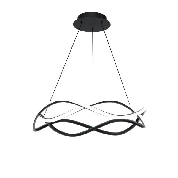 Fluid circles of black and light twist within each other, casting diffused LED illumination in all directions.
